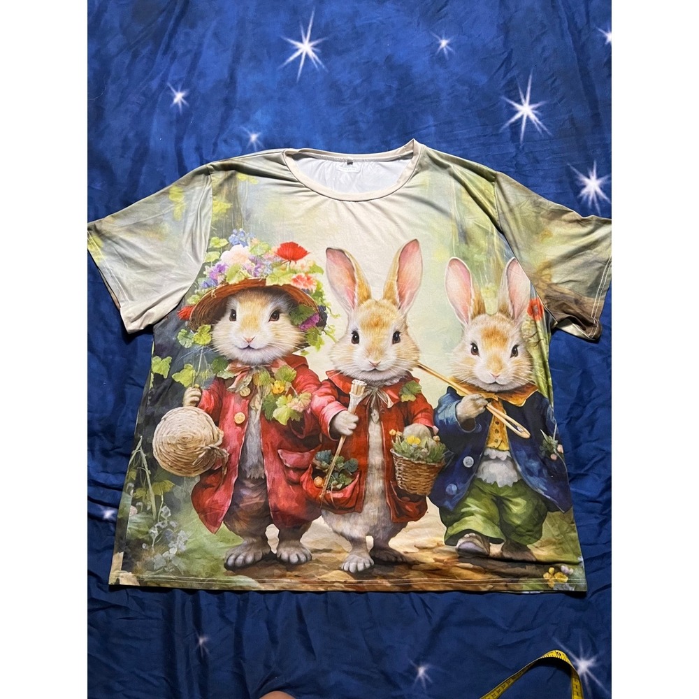 Patricia Bunny Rabbit Storybook Graphic T-Shirt All Over Print Tan Multi B5